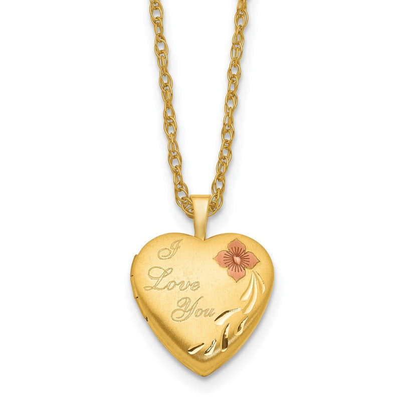 Gold Filled 14/20 1/20 16mm Enameled Flower I Love You Heart Locket Necklace