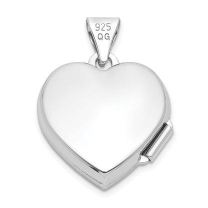 Sterling Silver Rhodium-Plated Scroll Border Heart Locket