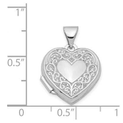 Sterling Silver Rhodium-Plated Scroll Border Heart Locket