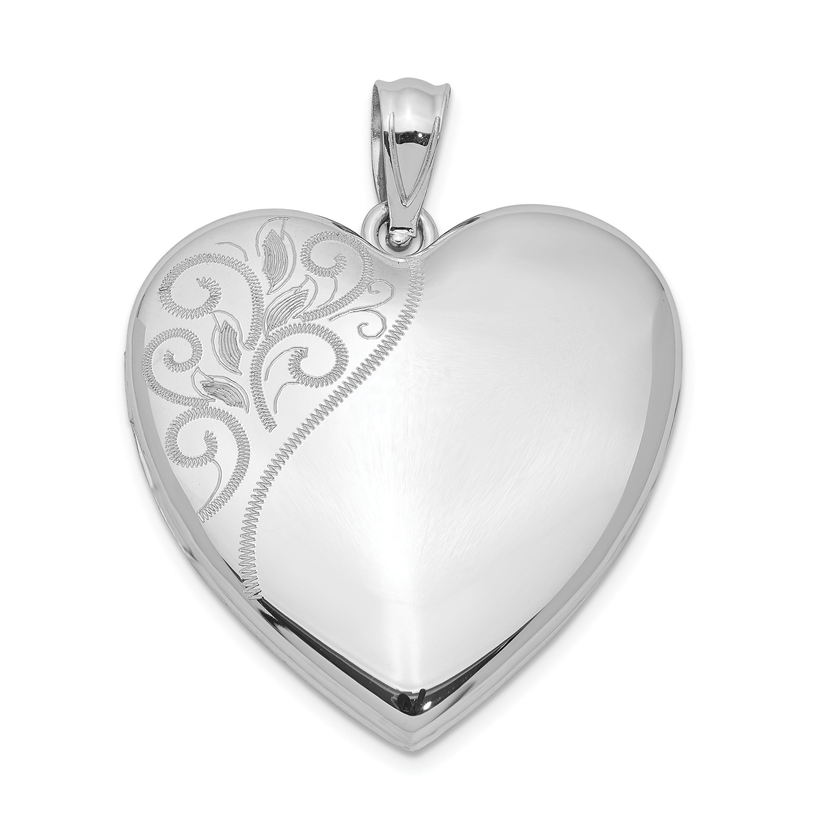 Sterling Silver Rhodium-Plated 24mm Polished Swirl Heart Locket