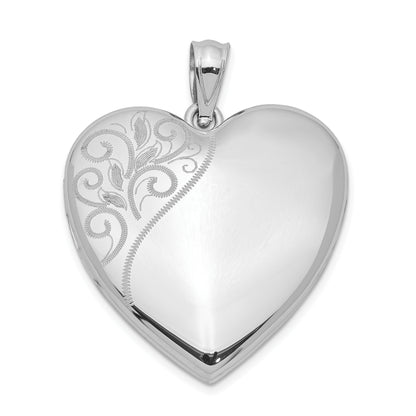 Sterling Silver Rhodium-Plated 24mm Polished Swirl Heart Locket