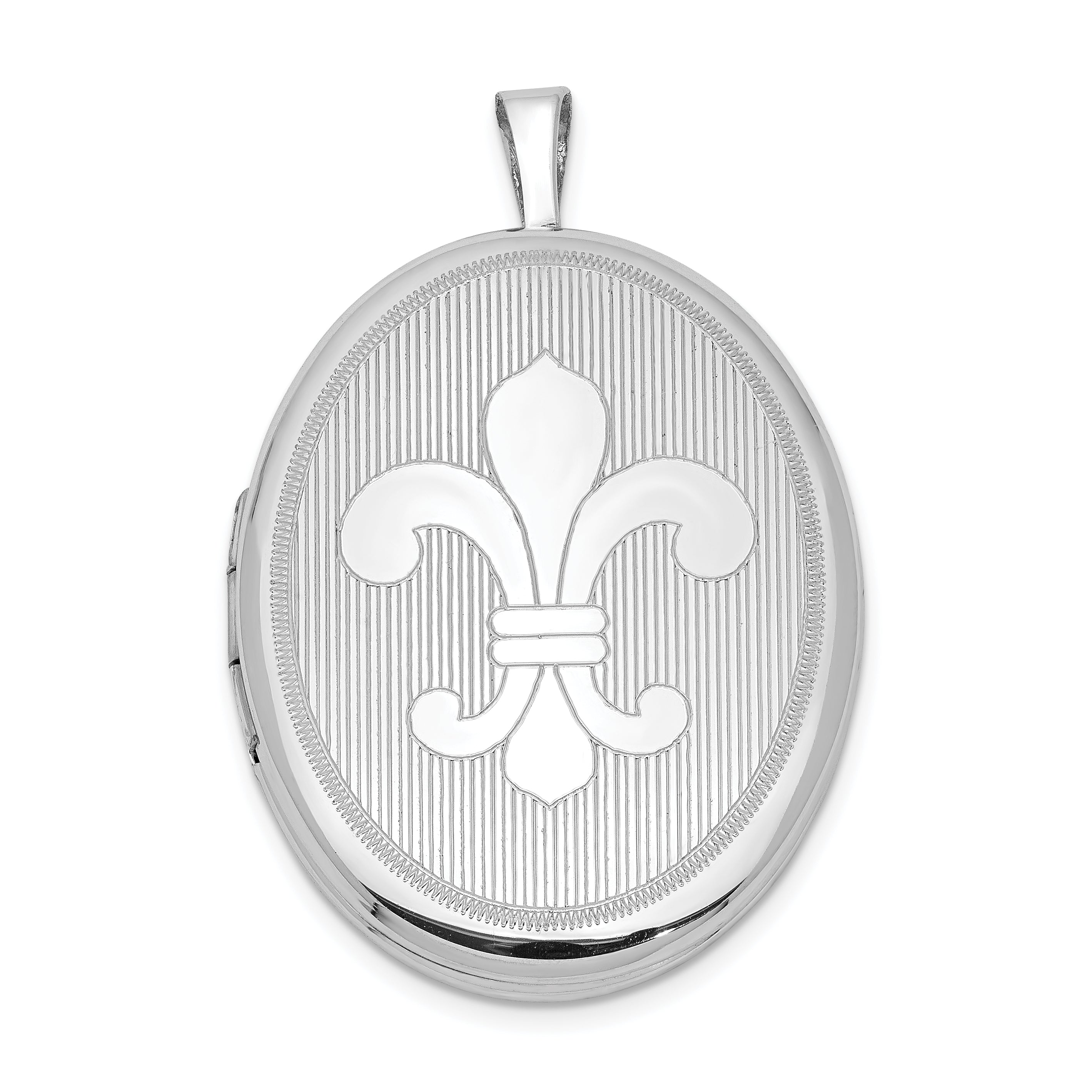 Sterling Silver Rhodium-Plated 26mm Fleur De Lis Oval Locket