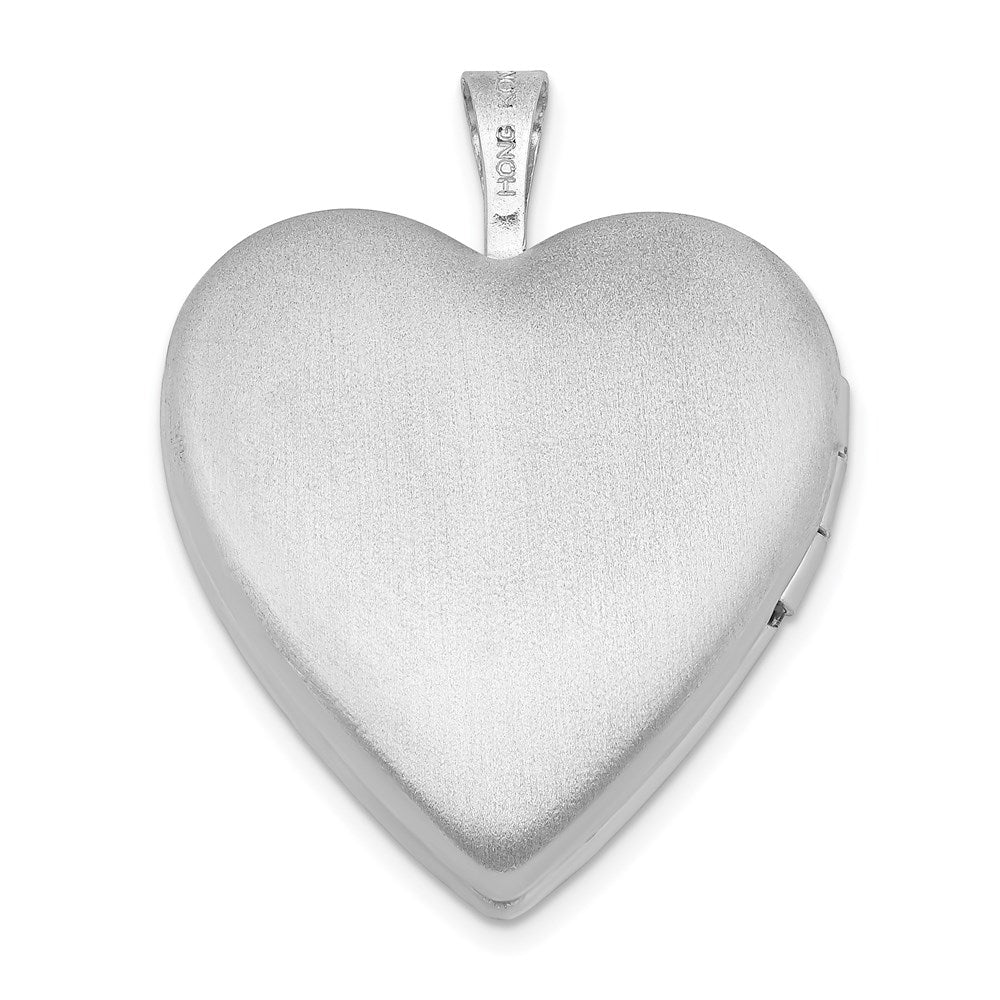 Sterling Silver Rhodium-Plated Satin 20mm Enameled Rose Heart Locket