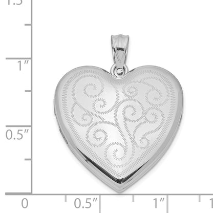 Sterling Silver Rhodium-Plated 24mm Swirl Design Heart Locket