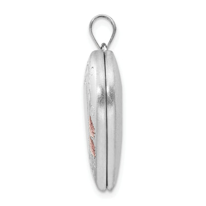 Sterling Silver Rhodium-Plated 24mm Enameled Floral Border Heart Locket