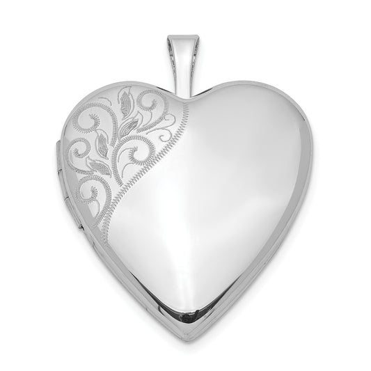 Sterling Silver Rhodium-Plated 20mm Polished Swirl Heart Locket