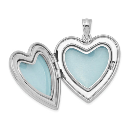 Sterling Silver Rhodium-Plated 24mm Enameled D/C Pink Ribbon Heart Locket