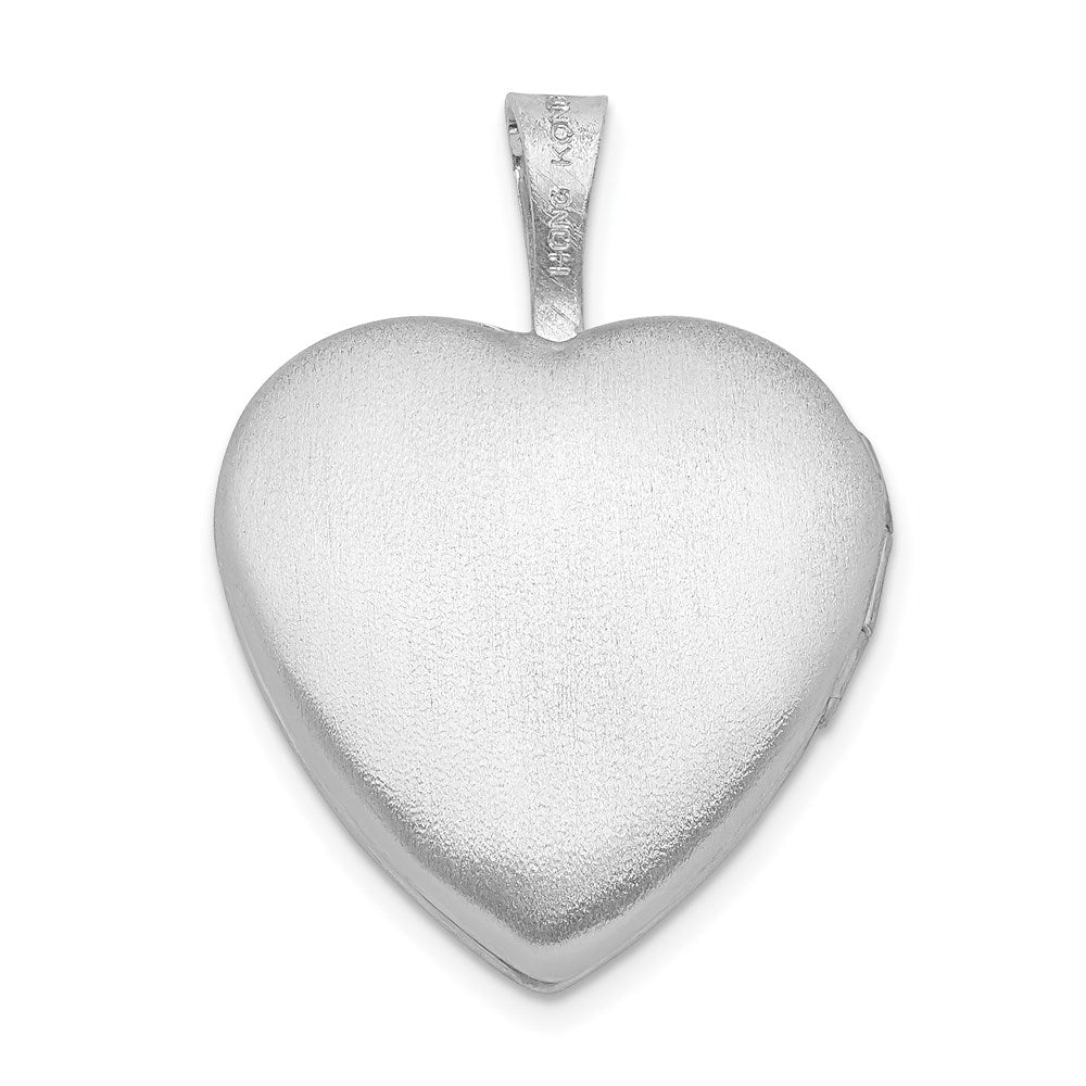 Sterling Silver Rhodium-plated & Diamond 16mm Satin, Enameled, D/C Heart