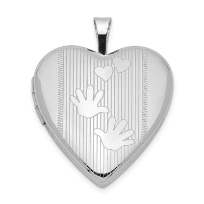 Sterling Silver Rhodium-Plated 20mm Hands Heart Locket