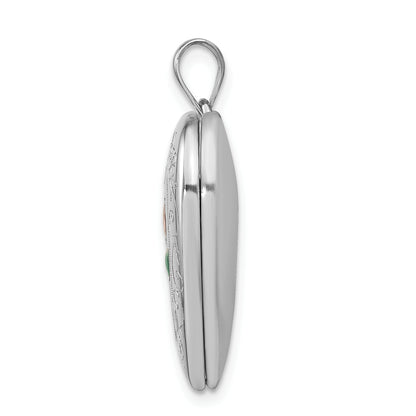 Sterling Silver Rhodium-Plated 24mm Enameled D/C Mom Heart Locket
