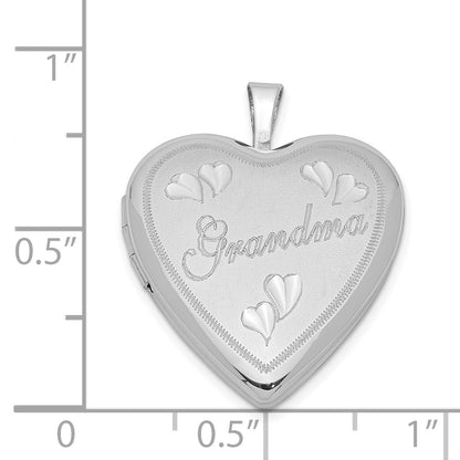 Sterling Silver Rhodium-Plated 20mm D/C Grandma Heart Locket