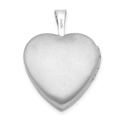 Sterling Silver Rhodium Plated Satin & Enameled I Love You Rose Heart Locket