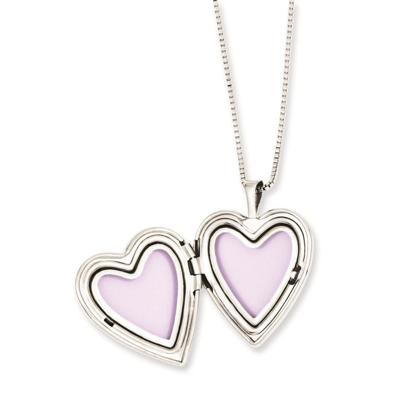 Sterling Silver Rhodium-Plated Polished & Satin Heart 18In Locket Necklace 14In Pendant Set