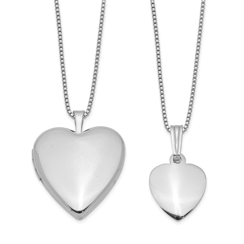 Sterling Silver Rhodium-Plated Polished & Satin Heart 18In Locket Necklace 14In Pendant Set