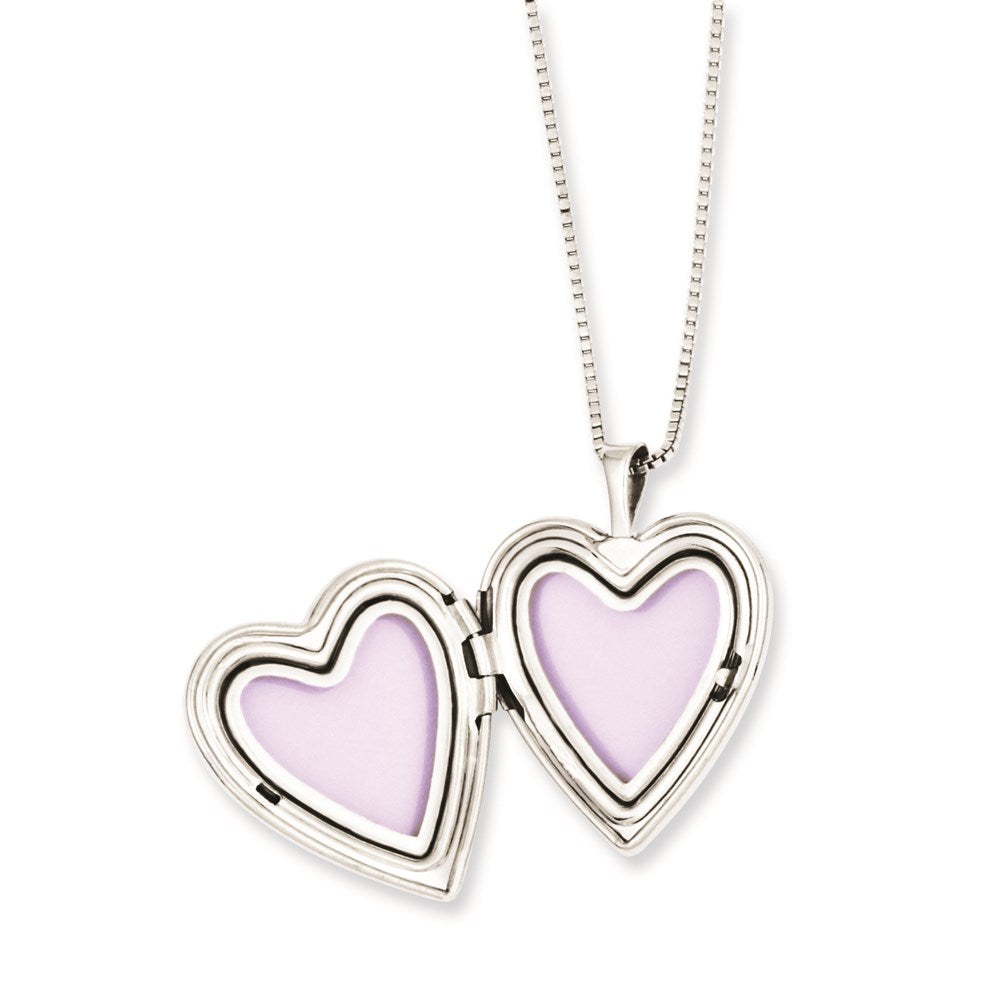 Sterling Silver Rhodium-Plated Polished & Satin Back Swirl Design Mother 18In Locket Daughter 14In Pendant Necklace Set