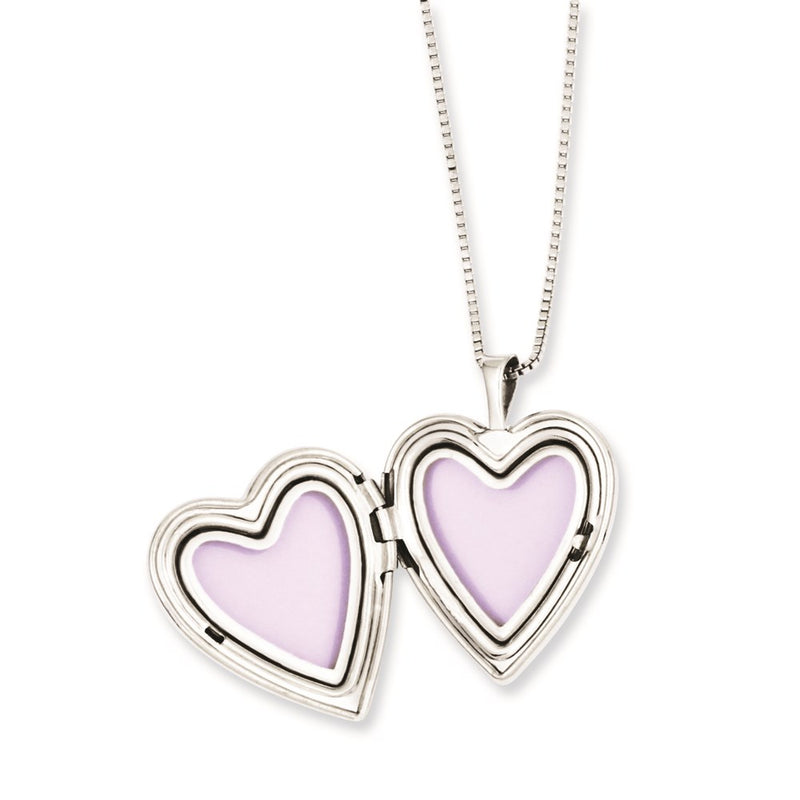 Sterling Silver Rhodium-Plated Polished & Satin Back Swirl Design Mother 18In Locket Daughter 14In Pendant Necklace Set