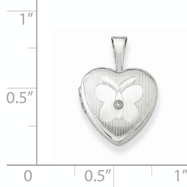 Sterling Silver Rhodium-plated & Dia. Butterfly 12mm Heart Locket