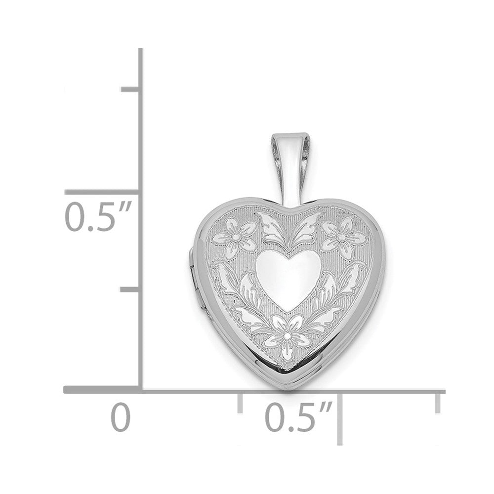 Sterling Silver Rhodium-Plated Floral Heart Wings 12mm Locket