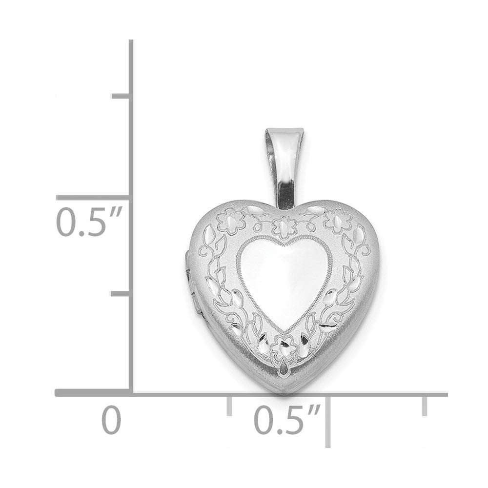Sterling Silver Rhodium-Plated Flower Border 12mm Heart Locket