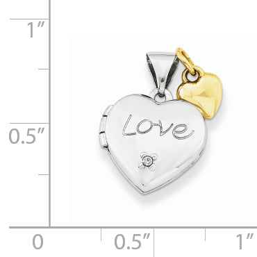 Sterling Silver Rhodium-plated w/Gold-plated Dia w/ Charm Heart Locket