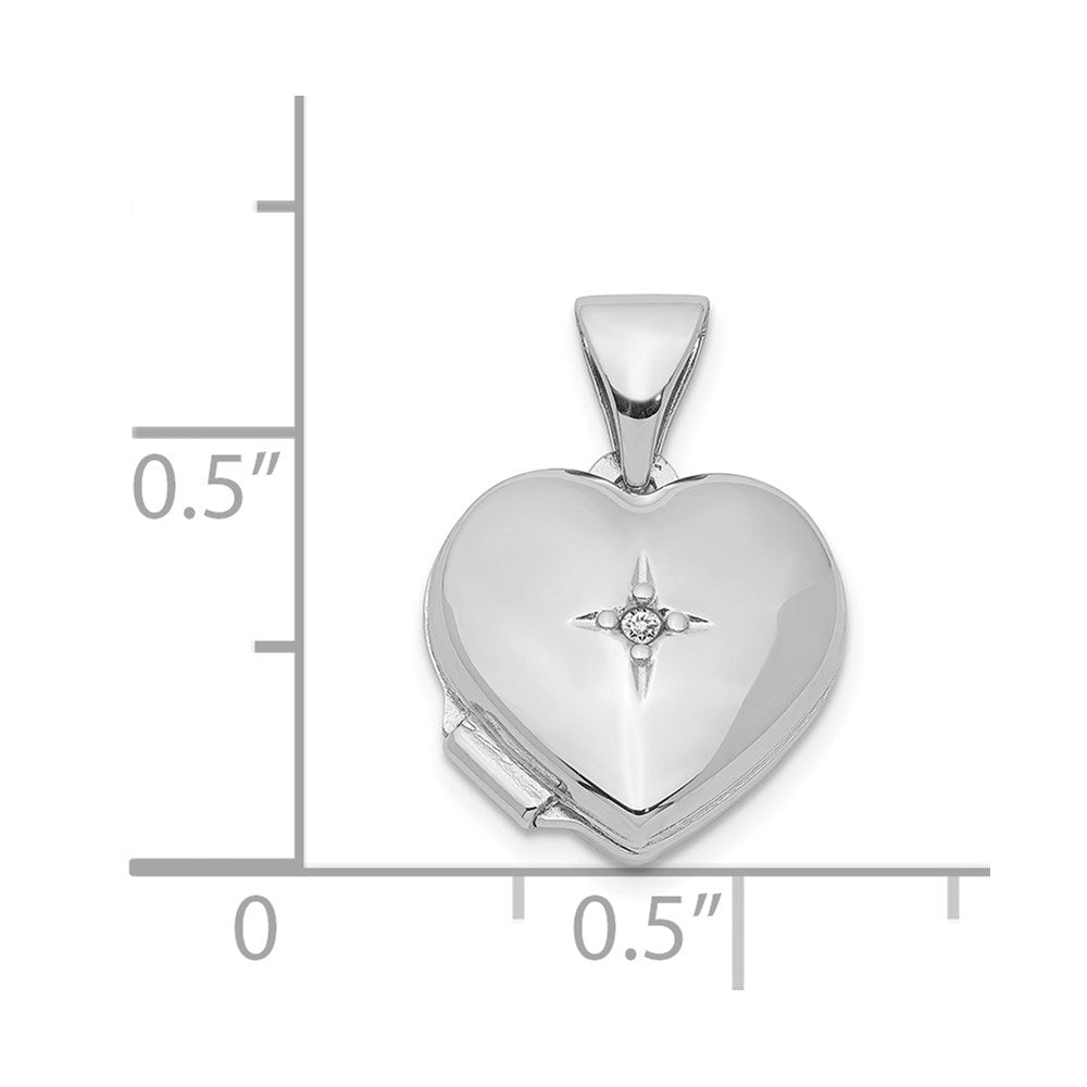 Sterling Silver Rhodium-Plated Diamond 12mm Heart Locket