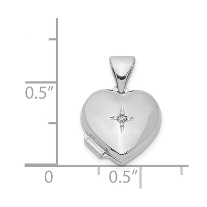 Sterling Silver Rhodium-Plated Diamond 12mm Heart Locket