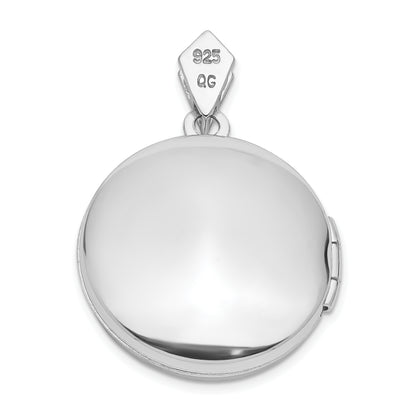 Sterling Silver Rhodium-Plated 20mm Round W/Diamond Vintage Locket