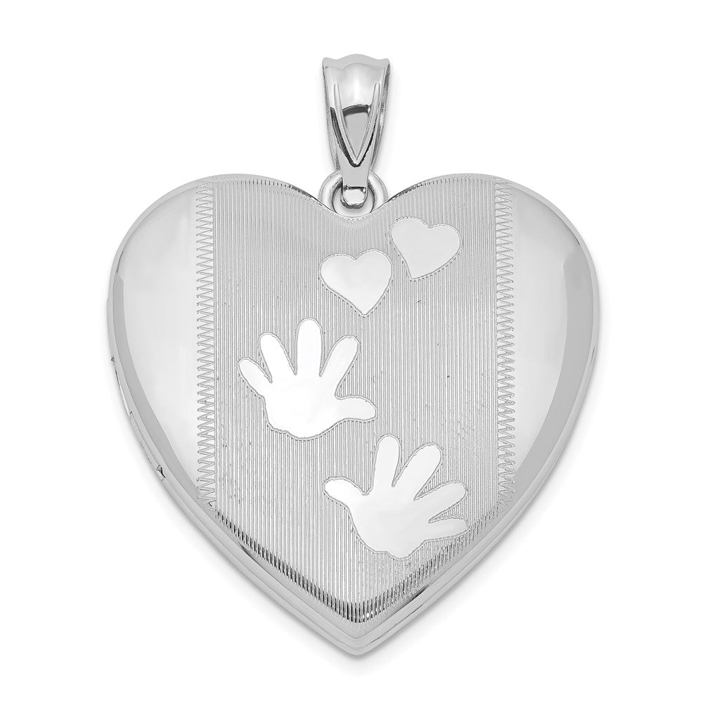 Sterling Silver Rhodium-Plated Handprints Heart Locket
