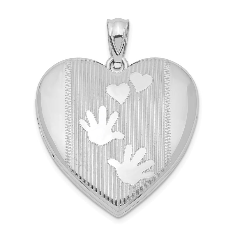 Sterling Silver Rhodium-Plated Handprints Heart Locket