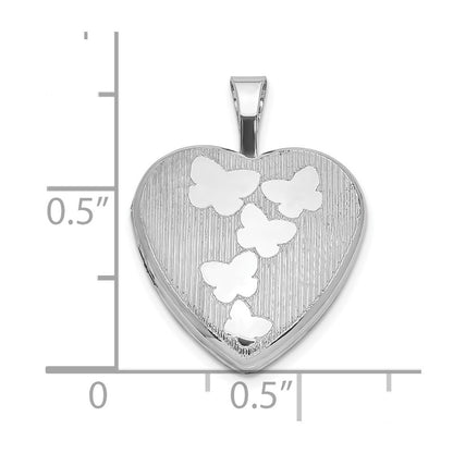 Sterling Silver Polished & Striped Butterflies Heart Locket