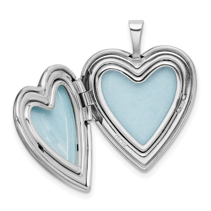 Sterling Silver Rhodium-Plated Textured & Polished Paw Prints Heart Locket
