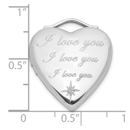 Sterling Silver Polished Diamond I Love You Heart Locket