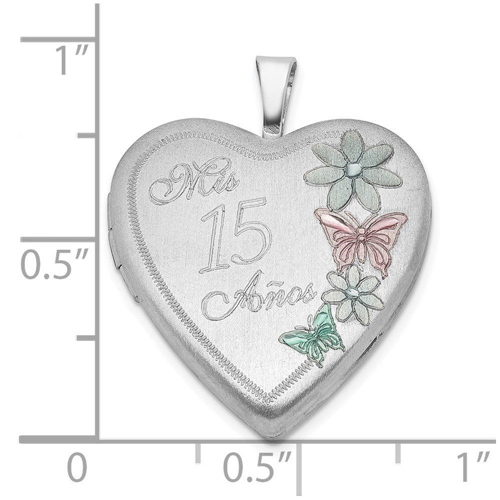 Sterling Silver Satin Enameled Mis 15 Anos Butterfly Heart Locket