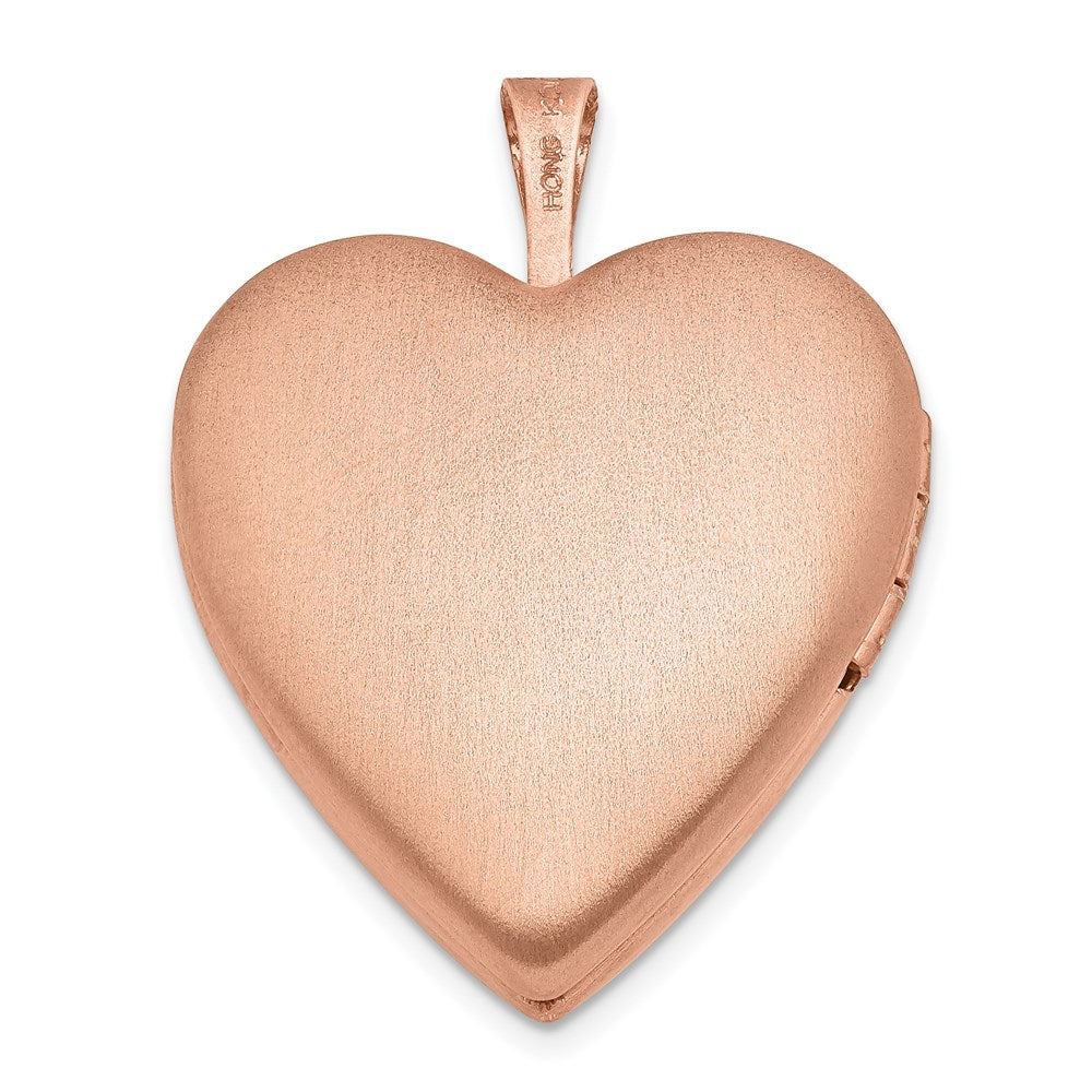 Sterling Silver Rose Gold-Plated Polished & Satin 20mm Diamond Heart Locket