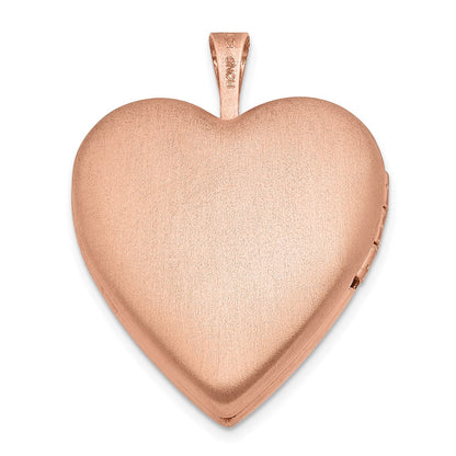 Sterling Silver Rose Gold-Plated Polished & Satin 20mm Diamond Heart Locket