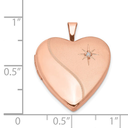 Sterling Silver Rose Gold-Plated Polished & Satin 20mm Diamond Heart Locket