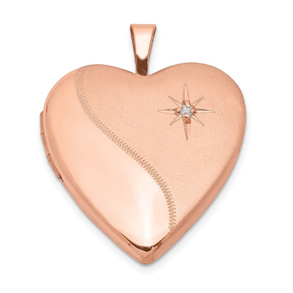 Sterling Silver Rose Gold-Plated Polished & Satin 20mm Diamond Heart Locket