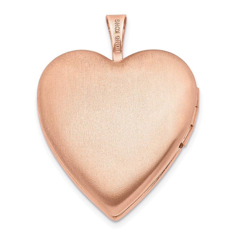 Sterling Silver Rose Gold-Plated 20mm Swirl & Polished Heart Locket