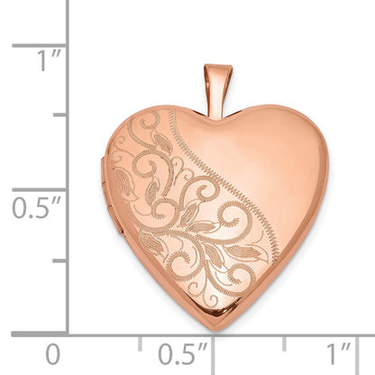 Sterling Silver Rose Gold-Plated 20mm Swirl & Polished Heart Locket