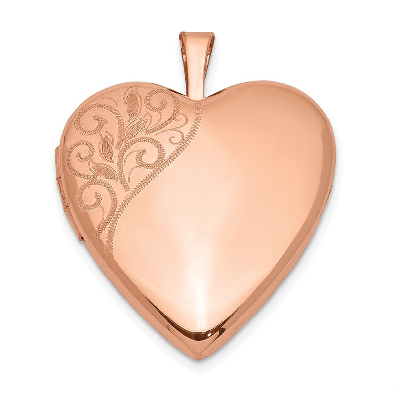 Sterling Silver Rose Gold-Plated 20mm Polished Swirl Heart Locket