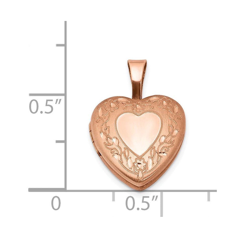Sterling Silver Rose Gold-Plated Flower Border 12mm Heart Locket