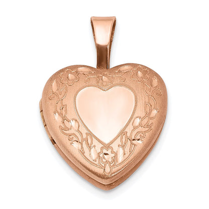 Sterling Silver Rose Gold-Plated Flower Border 12mm Heart Locket