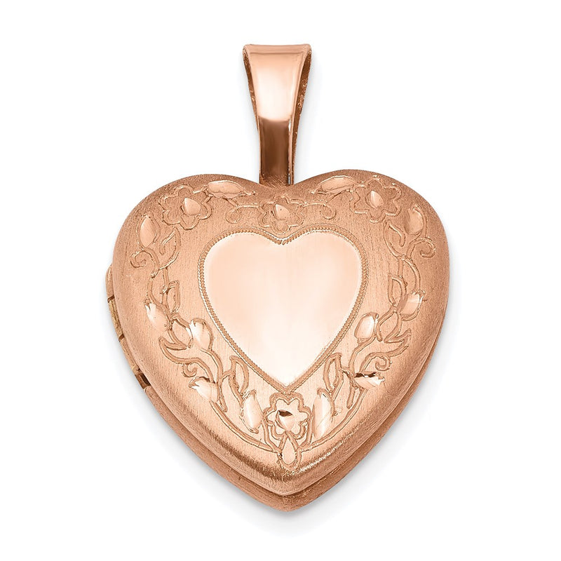 Sterling Silver Rose Gold-Plated Flower Border 12mm Heart Locket