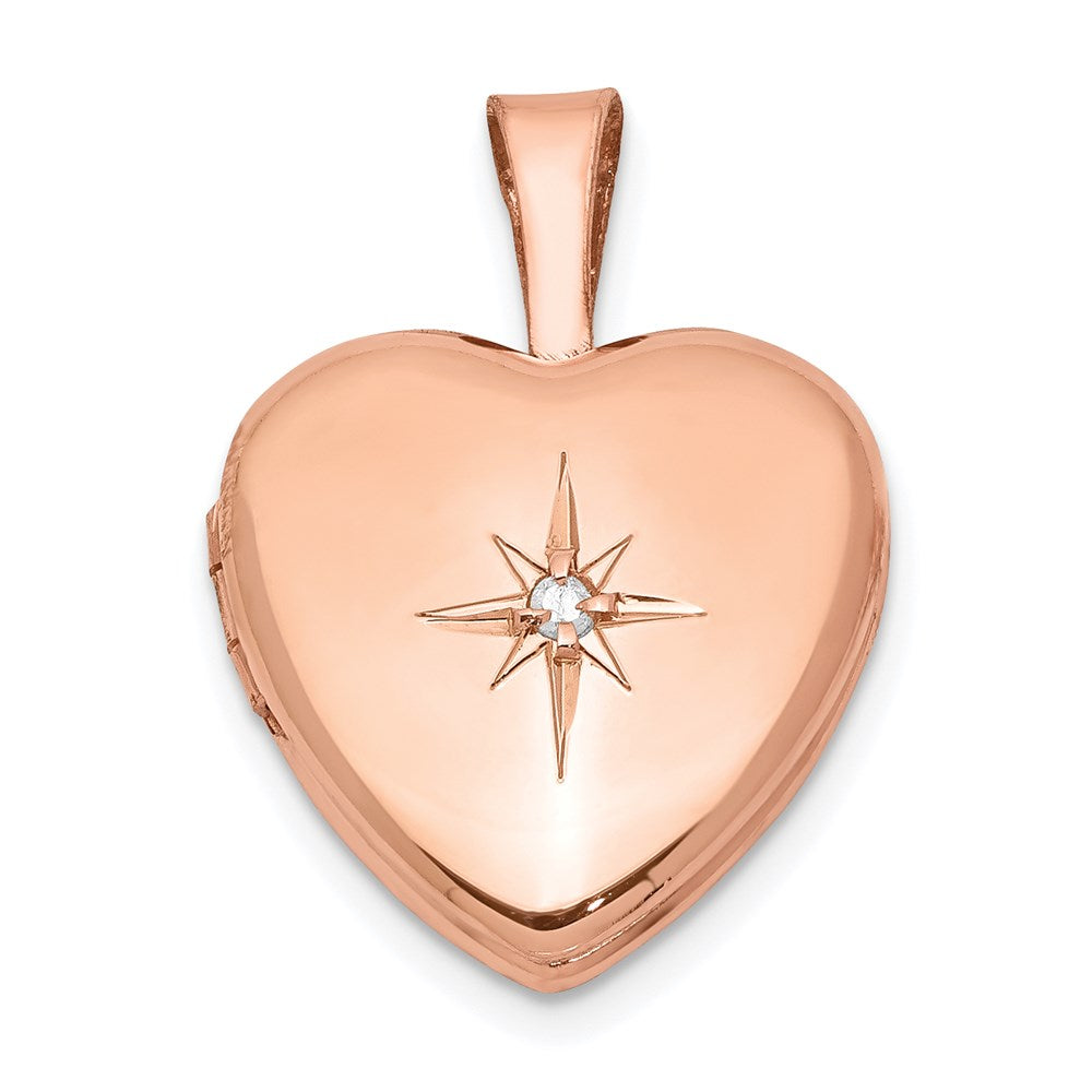 Sterling Silver Rose Gold-Plated & Diamond Polished 12mm Heart Locket