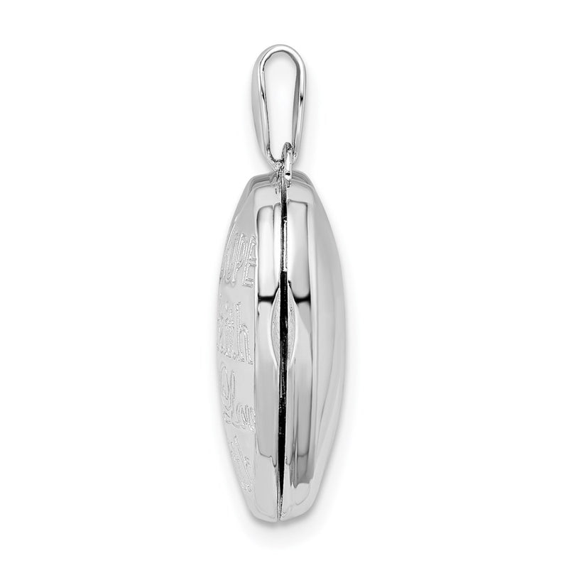 Sterling Silver Rhodium-Plated Faith Hope Love 18mm Heart Locket