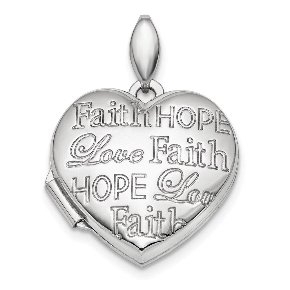 Sterling Silver Rhodium-Plated Faith Hope Love 18mm Heart Locket