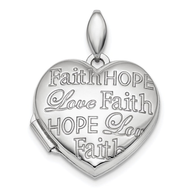 Sterling Silver Rhodium-Plated Faith Hope Love 18mm Heart Locket