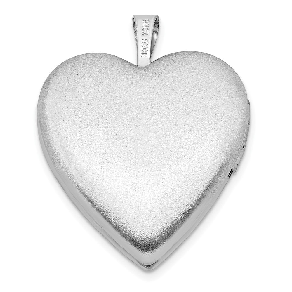Sterling Silver Rhod-Pltd 20mm Green Enamel Clover/Cross Heart Locket