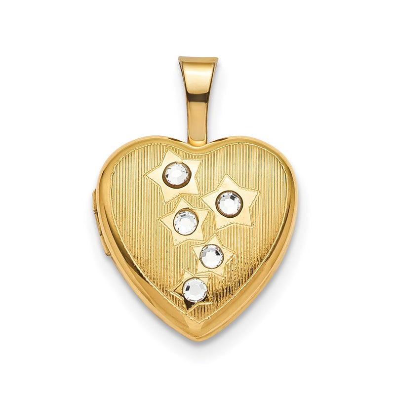 Ss/Gold Plated Sterling Silver Gold-Plated 12mm Star Cz Heart Locket