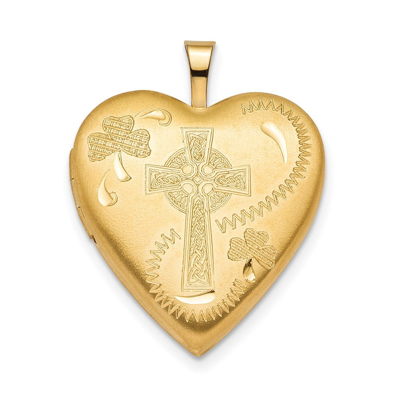 Ss/Gold Plated Sterling Silver Gold-Plated 20mm Clover & Cross Heart Locket